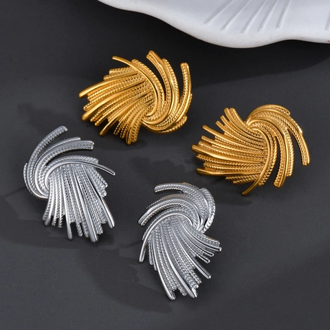 Pendientes De Botón Geométricos De Acero Inoxidable Textura De Rayos De Sol Irregular Forma De Abanico Minimalista Para Mujeres