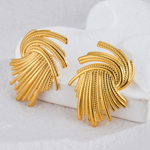 Pendientes De Botón Geométricos De Acero Inoxidable Textura De Rayos De Sol Irregular Forma De Abanico Minimalista Para Mujeres
