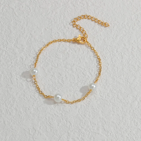 Bracelet Marguerite en Acier Inoxydable à la Mode pour Femme Plaqué Or Künstliche Perle d'Imitation Charme d'Étoile Bijoux Réglables