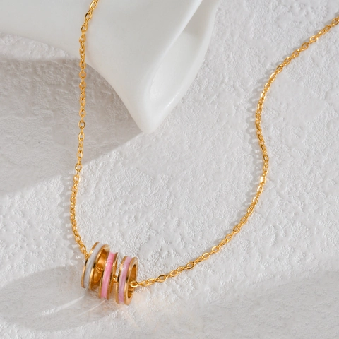 Roestvrijstalen Ketting Dames Triple Ring Emaille Hanger Minimalistisch Luxe Sleutelbeen Ketting Geometrische Sieraden