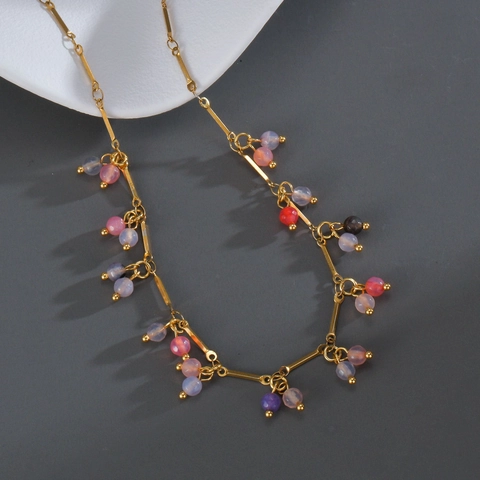 Stainless Steel Pendant Necklace With Colorful Crystal Beads Boho Ethnic Style Elegant Jewelry For Women Adjustable