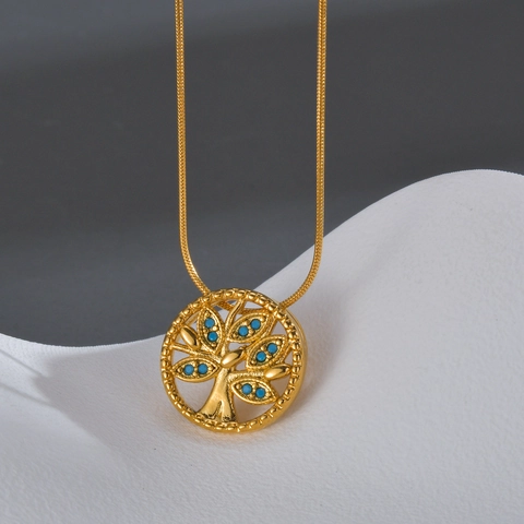 Stainless Steel Necklace 18K Gold Plated Tree Of Life Dragonfly Moon Heart Geometric Pendant Jewelry For Women