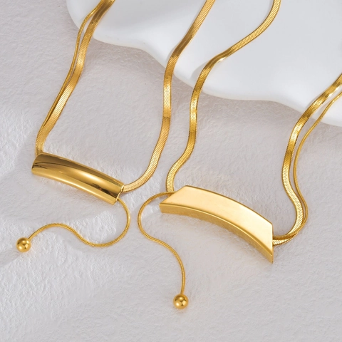 Stainless Steel Necklace Gold Plated Herringbone Snake Chain Minimalist Geometric Pendant Jewelry For Women Accessory
