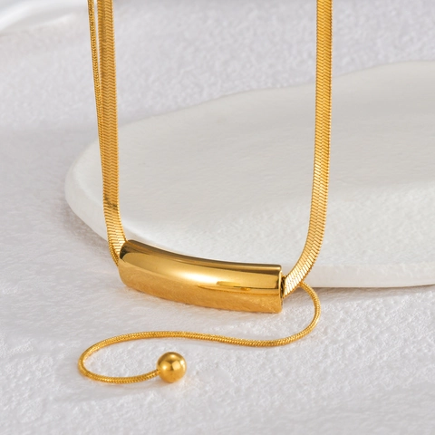 Stainless Steel Necklace Gold Plated Herringbone Snake Chain Minimalist Geometric Pendant Jewelry For Women Accessory
