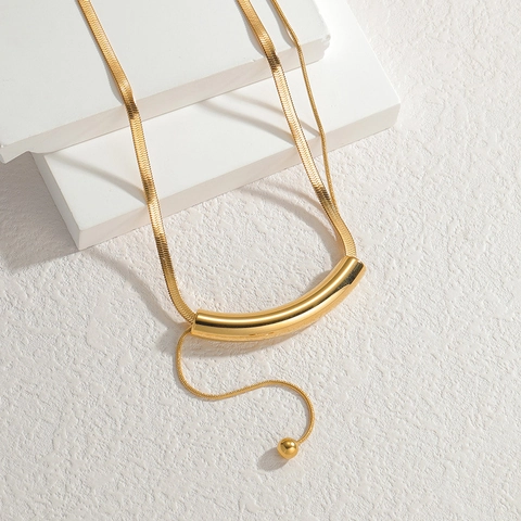 Edelstahl Schlangenkette Halskette Vergoldet Geometrische Gebogene Röhre Anhänger Lange Drop Schlüsselbein Schmuck Für Damen
