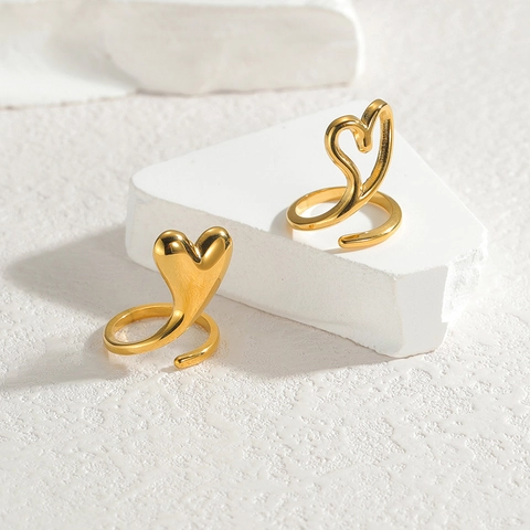 Heart Shaped Stainless Steel Rings For Women Minimalist Open Adjustable Hollow Solid Unique Finger Jewelry Gold Color