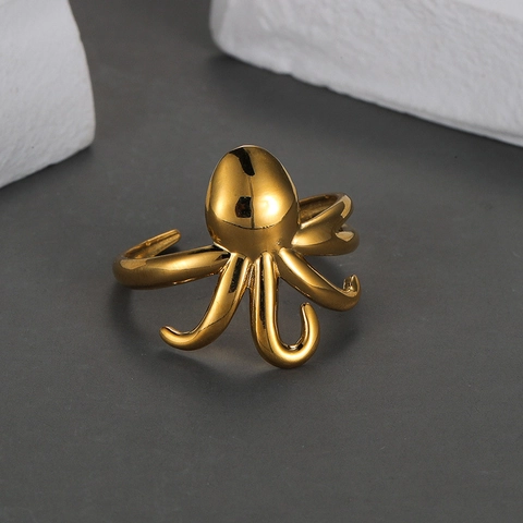 Krake Offener Ring Edelstahl Vergoldet Verstellbar Tier Tentakel Einzigartiger Schmuck Für Frauen Personalisiert