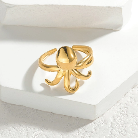 Krake Offener Ring Edelstahl Vergoldet Verstellbar Tier Tentakel Einzigartiger Schmuck Für Frauen Personalisiert