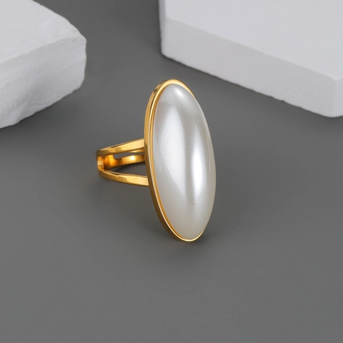 Franse Retro Ovalen Faux Kunstparel Oorbellen En Ring Roestvrij Staal 18K Verguld Minimalistische Sieraden Voor Vrouwen