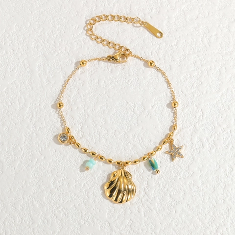 Ocean Shell Star Charm Necklace And Bracelet Set Stainless Steel 18K Gold Plated Turquoise Beads Vintage Jewelry For Women
