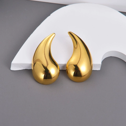 Stainless Steel Teardrop Stud Earrings Vintage High Polish Gold Plated Comma Design Minimalist Fashion Jewelry For Women