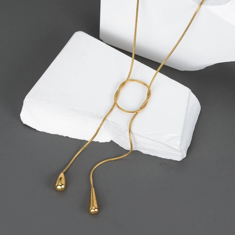 Collana Lariat A Y Minimalista In Acciaio Inossidabile Placcato Oro 18K Con Ciondoli A Goccia Catena A Serpente Regolabile