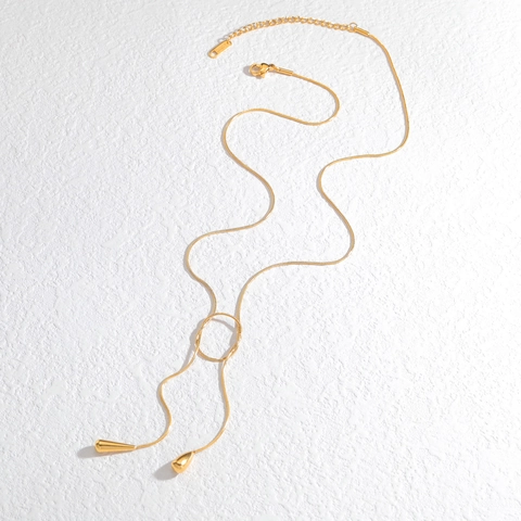 Collana Lariat A Y Minimalista In Acciaio Inossidabile Placcato Oro 18K Con Ciondoli A Goccia Catena A Serpente Regolabile