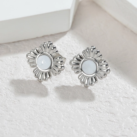 Pendientes De Girasol De Acero Inoxidable Con Incrustaciones De Nácar Joyería Vintage Elegante Para Mujer