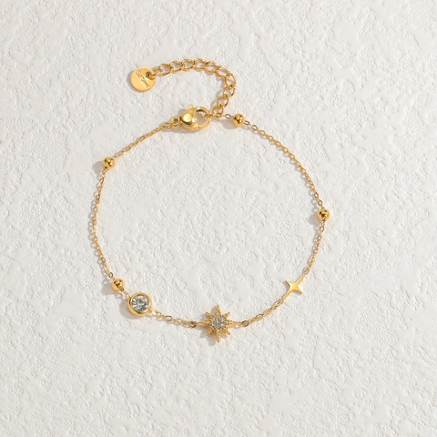 Stainless Steel Star Charm Bracelet Gold Plated Rhinestone Dainty Adjustable Minimalist Jewelry Gift For Women
