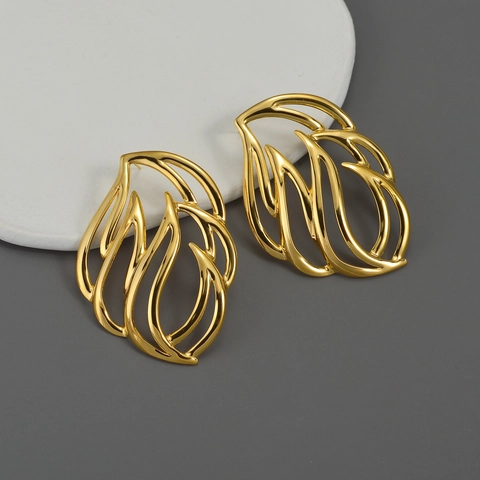 Hohle Blatt Ohrringe Edelstahl Abstrakt Flamme Form Modern Minimalistisch Schmuck Für Damen
