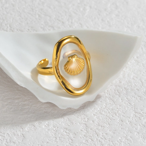 Verstelbare Schelp Ring Roestvrij Staal Verguld Oceaan Thema Transparante Hars Statement Sieraden Dames