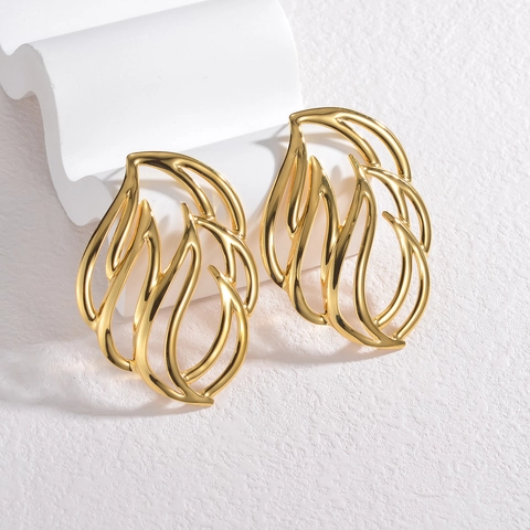 Hohle Blatt Ohrringe Edelstahl Abstrakt Flamme Form Modern Minimalistisch Schmuck Für Damen