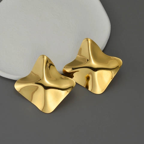 Irreguläre Geometrische Statement Ohrstecker Vergoldeter Edelstahl Große Wellenförmige Polierte Mode Schmuck Für Damen