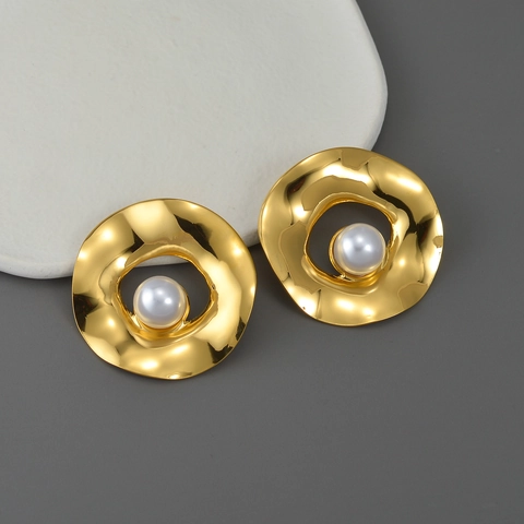 Orecchini Geometrici Irregolari Acciaio Inossidabile Retro Con Perla Artificial Bianca Per Donna Moda Gioielli Oro
