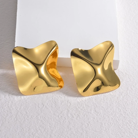Irreguläre Geometrische Statement Ohrstecker Vergoldeter Edelstahl Große Wellenförmige Polierte Mode Schmuck Für Damen