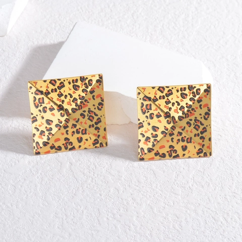 Vintage Leopard Print Stainless Steel Earrings Geometric Shell Spiral Pyramid Stud Jewelry For Women Statement