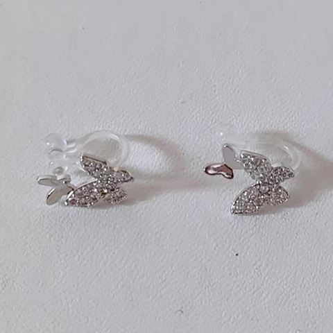 Butterfly Earrings Copper Rhinestone Dainty No Piercing Ear Clips With Stainless Steel Earring Post For Women Jewelry