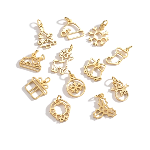 Gold Plated Stainless Steel Christmas Pendant Snowflake Tree Deer Snowman Charm For DIY Jewelry Making Findings Accessories
