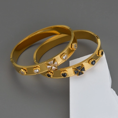 Vintage Edelstahl Vergoldet Milgrain Rand Herz Stern Strass Manschette Armreif Armband Für Frauen Trendiger Schmuck