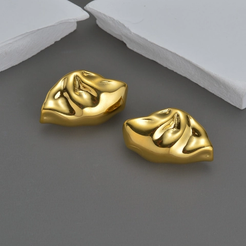 Vintage Irregular Fold Stud Earrings Stainless Steel Gold Plated Organic Liquid Metal Shape Retro Jewelry For Women