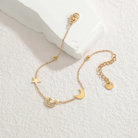 Bracciale Con Ciondolo Stella Luna Placcato Oro Acciaio Inossidabile Regolabile Gioielli In Zircone Da Donna