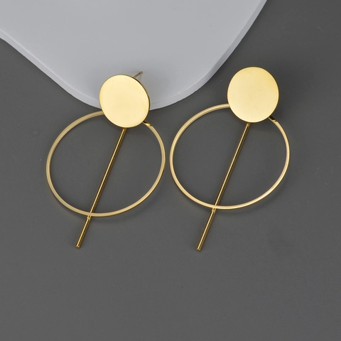 Pendientes De Aro Geométricos Redondos Grandes Acero Inoxidable Chapado En Oro Minimalista Exagerado Punk Joyería Mujer
