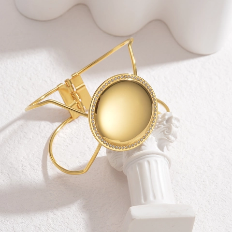 Bracciale Rigido In Acciaio Inossidabile Per Donna Placcato Oro 18K Farfalla Foglia Di Ginkgo Strass Perla Artificial Vintage Cerniera