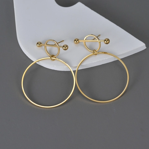 Orecchini A Cerchio Geometrici Minimalisti In Acciaio Inossidabile Placcato Oro 18 Carati Per Donna
