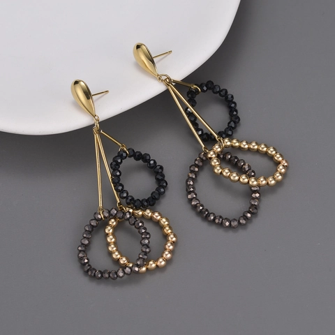 Dangle Earrings Stainless Steel Water Drop Multi Layer Round Faceted Beads Long Fringe Geometric Elegant For Women