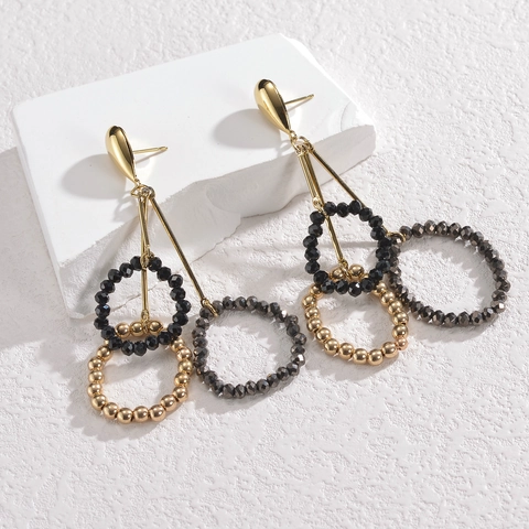 Dangle Earrings Stainless Steel Water Drop Multi Layer Round Faceted Beads Long Fringe Geometric Elegant For Women