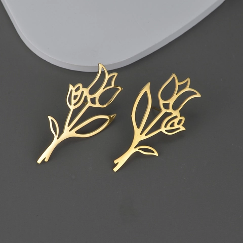 Minimalist Hollow Tulip Drop Earrings Stainless Steel Flower Geometric Jewelry For Women Fashion Commuter Elegant