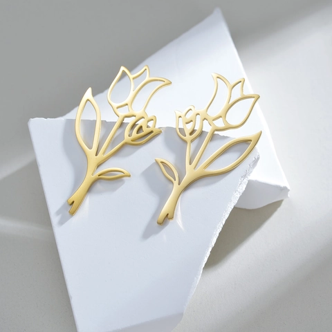 Minimalist Hollow Tulip Drop Earrings Stainless Steel Flower Geometric Jewelry For Women Fashion Commuter Elegant