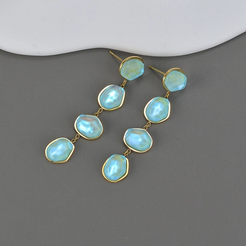 Orecchini Lunghi Pendenti In Acciaio Inossidabile Con Zircone Blu Irregolare Stile Bohemien Retrò Gioielli Di Lusso Coreani Per Donna