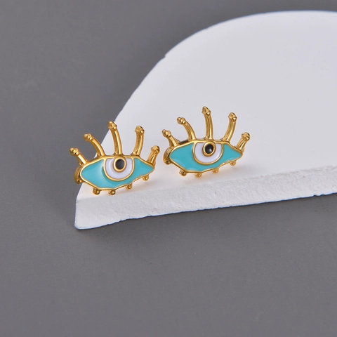 Evil Eye Stecker Ohrringe Edelstahl Vergoldet Blau Emaille Wimpern Böhmen Ethnischen Stil Schmuck Für Frauen