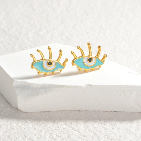 Evil Eye Stecker Ohrringe Edelstahl Vergoldet Blau Emaille Wimpern Böhmen Ethnischen Stil Schmuck Für Frauen