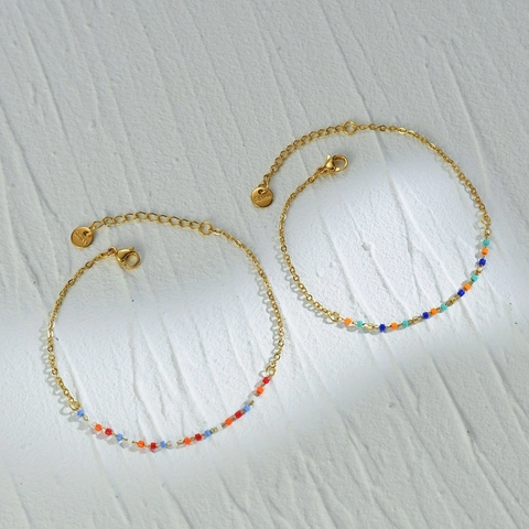 Colorful Beaded Bracelet Stainless Steel Gold Plated Minimalist Trendy Jewelry For Women Adjustable Chain