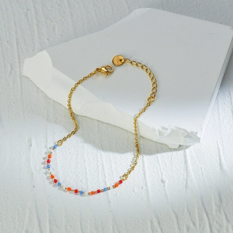 Colorful Beaded Bracelet Stainless Steel Gold Plated Minimalist Trendy Jewelry For Women Adjustable Chain
