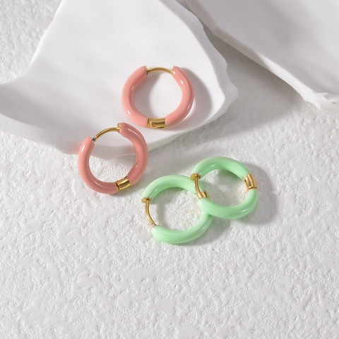 Orecchini A Cerchio In Acciaio Inossidabile Con Smalto Colorato Geometrico Tondo Minimalista Stile Ins Chic Per Donna