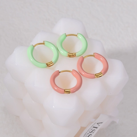 Orecchini A Cerchio In Acciaio Inossidabile Con Smalto Colorato Geometrico Tondo Minimalista Stile Ins Chic Per Donna