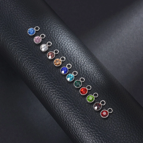 Round Birthstone Pendants Stainless Steel Cubic Zirconia Charms For Jewelry Making DIY Accessories