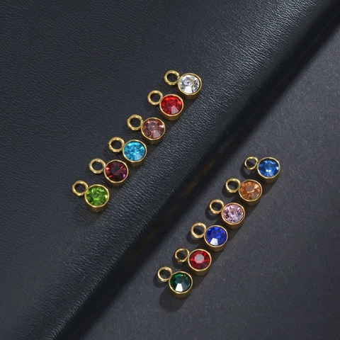 Round Gemstone Pendants Stainless Steel DIY Jewelry Making Findings Zircon Faceted Crystal Gold Plated Small Charm