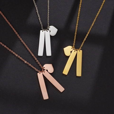 Collar Con Colgante De Corazón Y Barra Rectangular De Acero Inoxidable Joyería De Cuello Minimalista Geométrica Mujeres Hombres