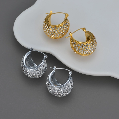 Pendientes De Aro De Acero Inoxidable Con Pavé De Circonita Cúbica Gruesos En Forma De C Joyas De Lujo Para Mujer