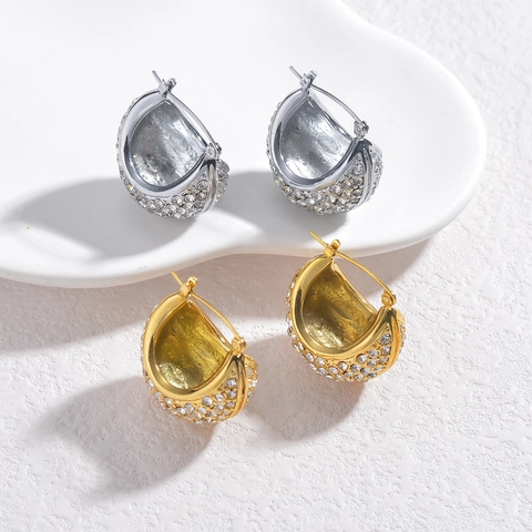 Pendientes De Aro De Acero Inoxidable Con Pavé De Circonita Cúbica Gruesos En Forma De C Joyas De Lujo Para Mujer